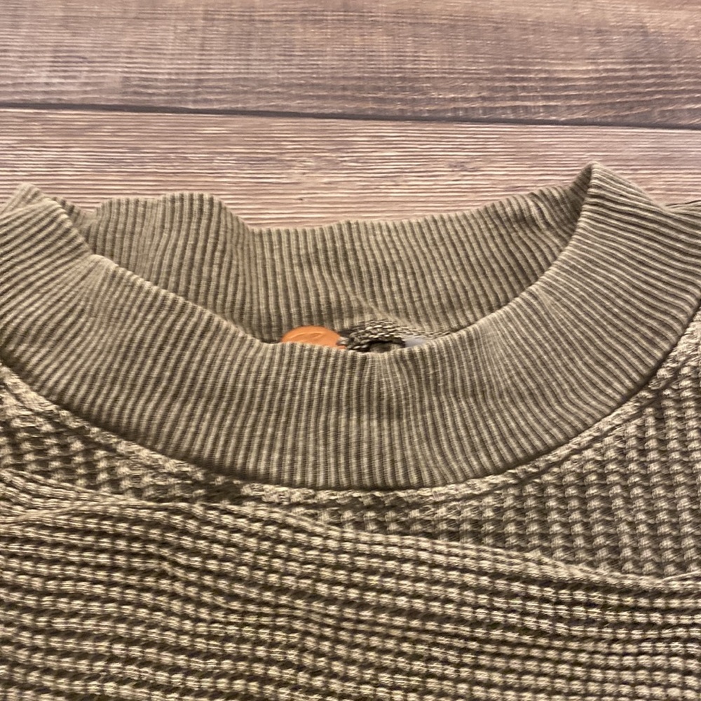 Olive Green Waffle Knit Long Sleeve Tie Top- FP ONE - Picture 5 of 7